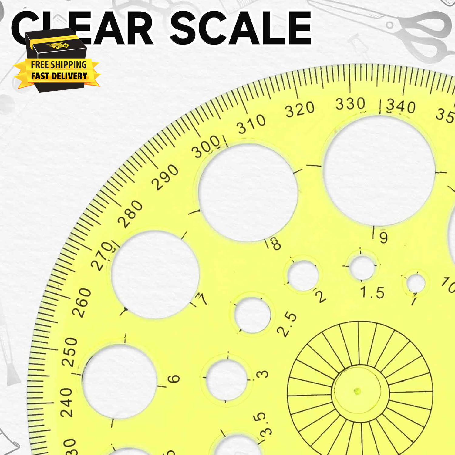 Circle Template 360° Protractor round Stencil, Plastic Circle Ruler for Drawing,
