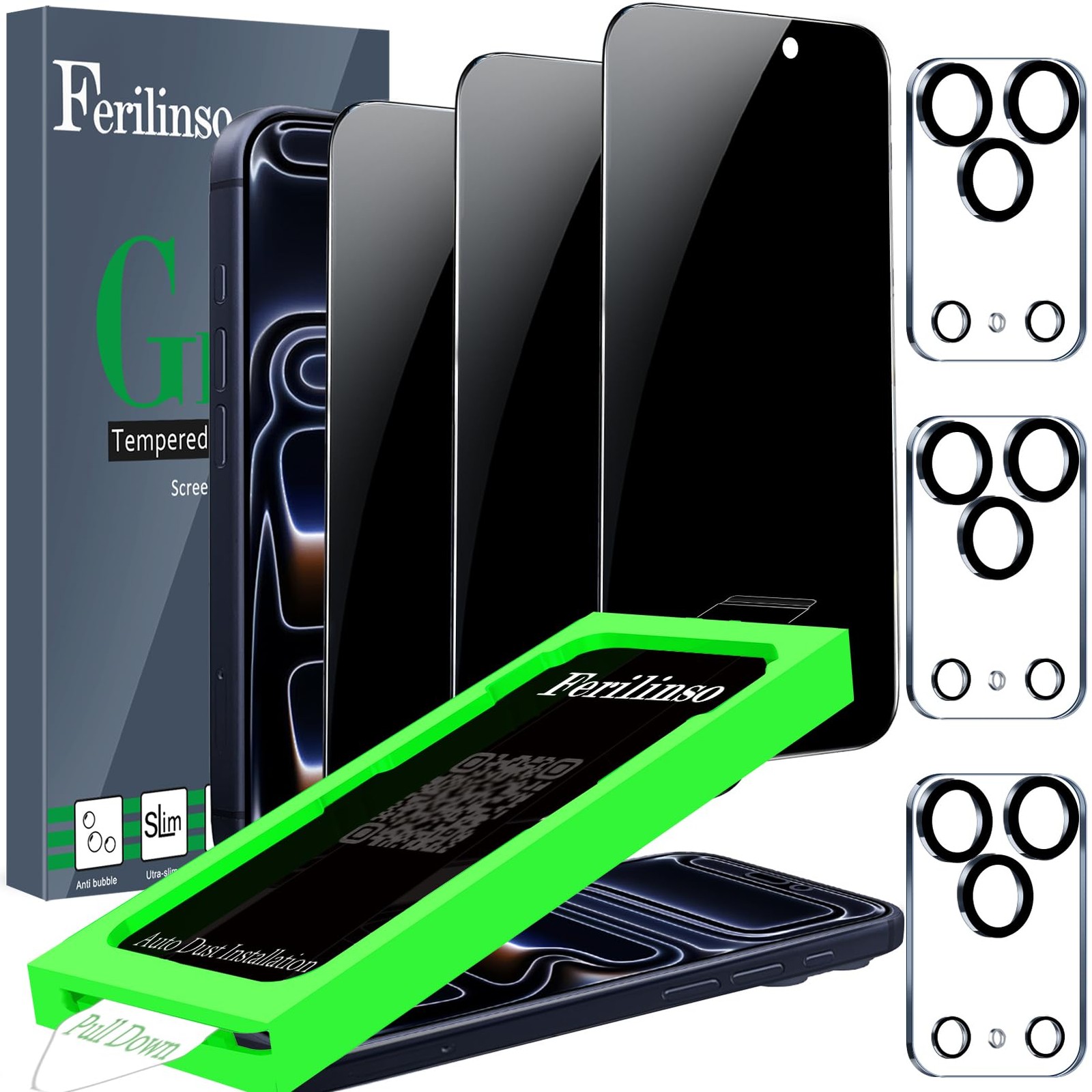 Ferilinso 3 Pack Privacy Screen iPhone 17 Pro-6.3 INCH, 17 Pro-Black