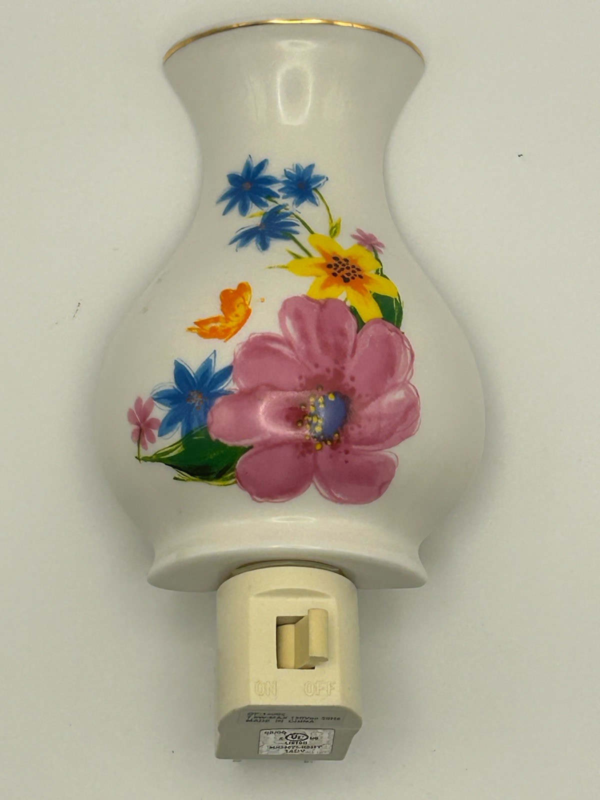 Nightlight Fine Porcelain Vibrant Floral On/Off Switch Gold Rim Vintage