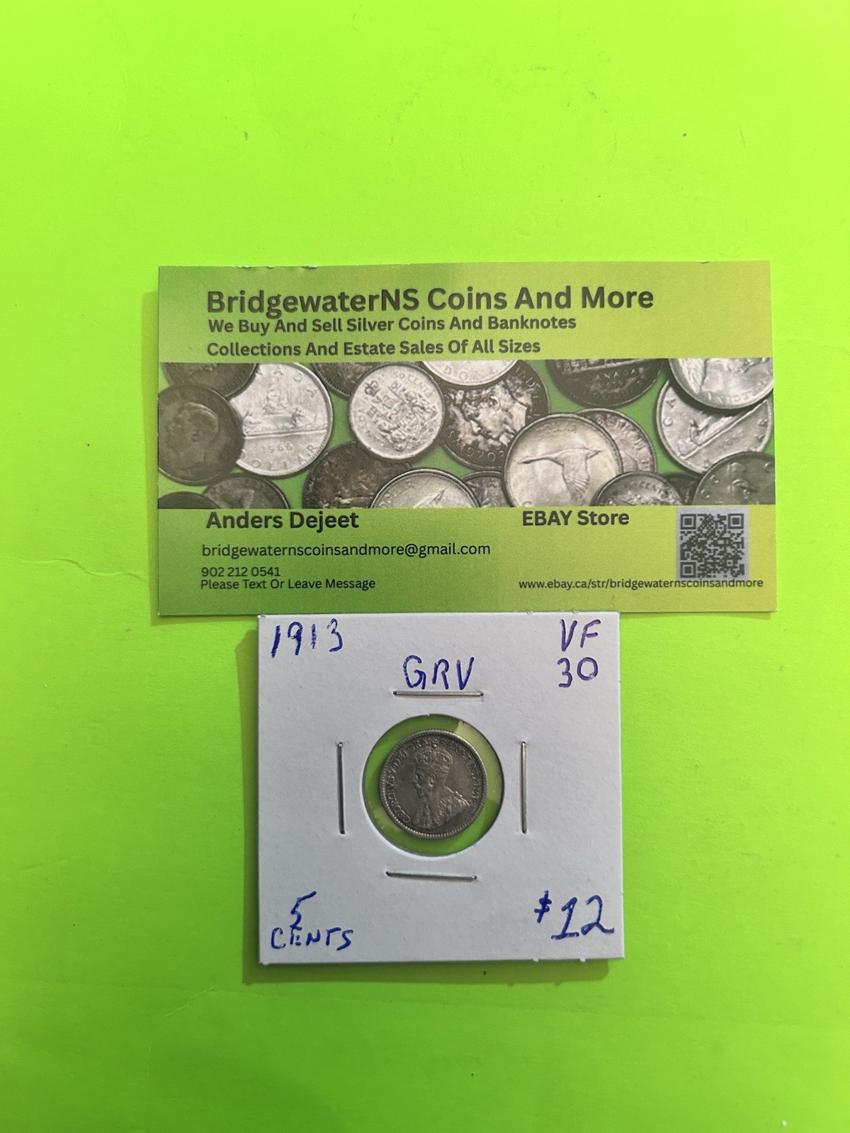 1913 Canada 5 Cent George V  Sterling Silver Nickel   AG. Trending At $12