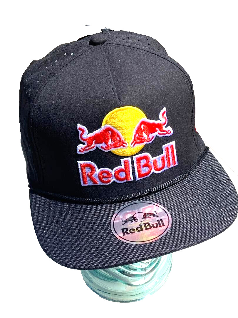 Black Performance Flat Brim Cap w/Black Rope. 3 Logos. BMX. MotoGP. Motocross.