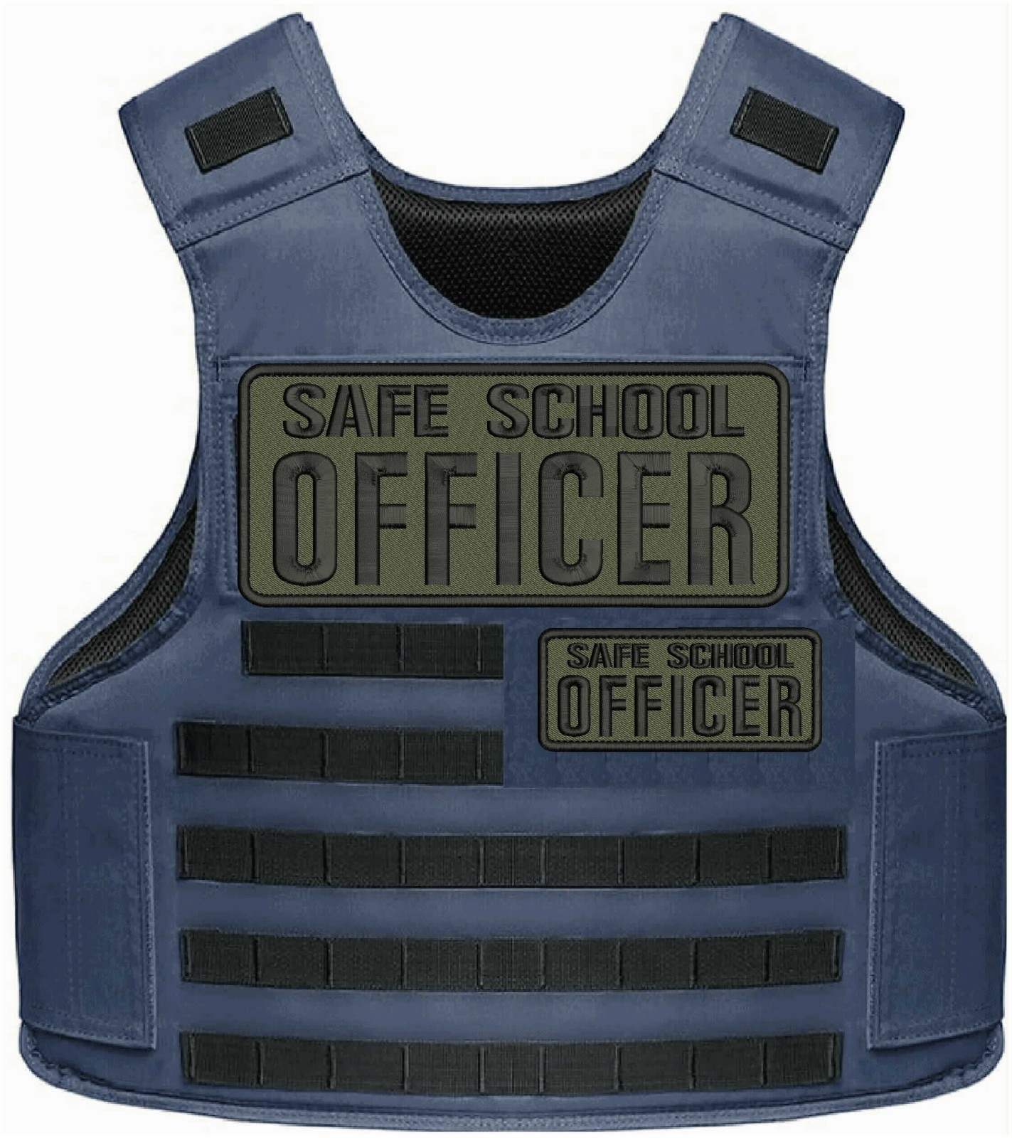 Safe School Officer 2 Embroidery Patches 10x4 & 5x2 Hook On Black On RangerGreen