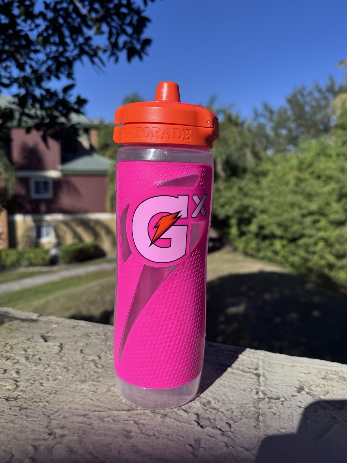 Gatorade Gx Pink Orange Clear Squeeze Water Bottle 30oz Plastic Push Cap