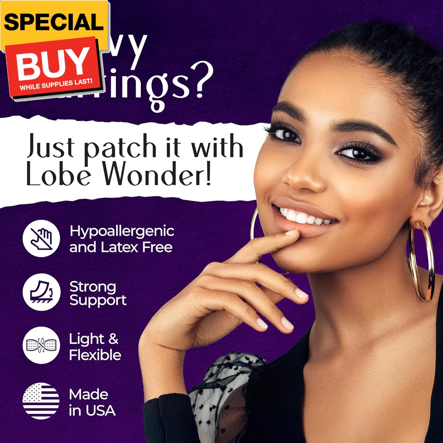 - the ORIGINAL Ear Lobe Support Patch for Pierced Ears - Eliminates