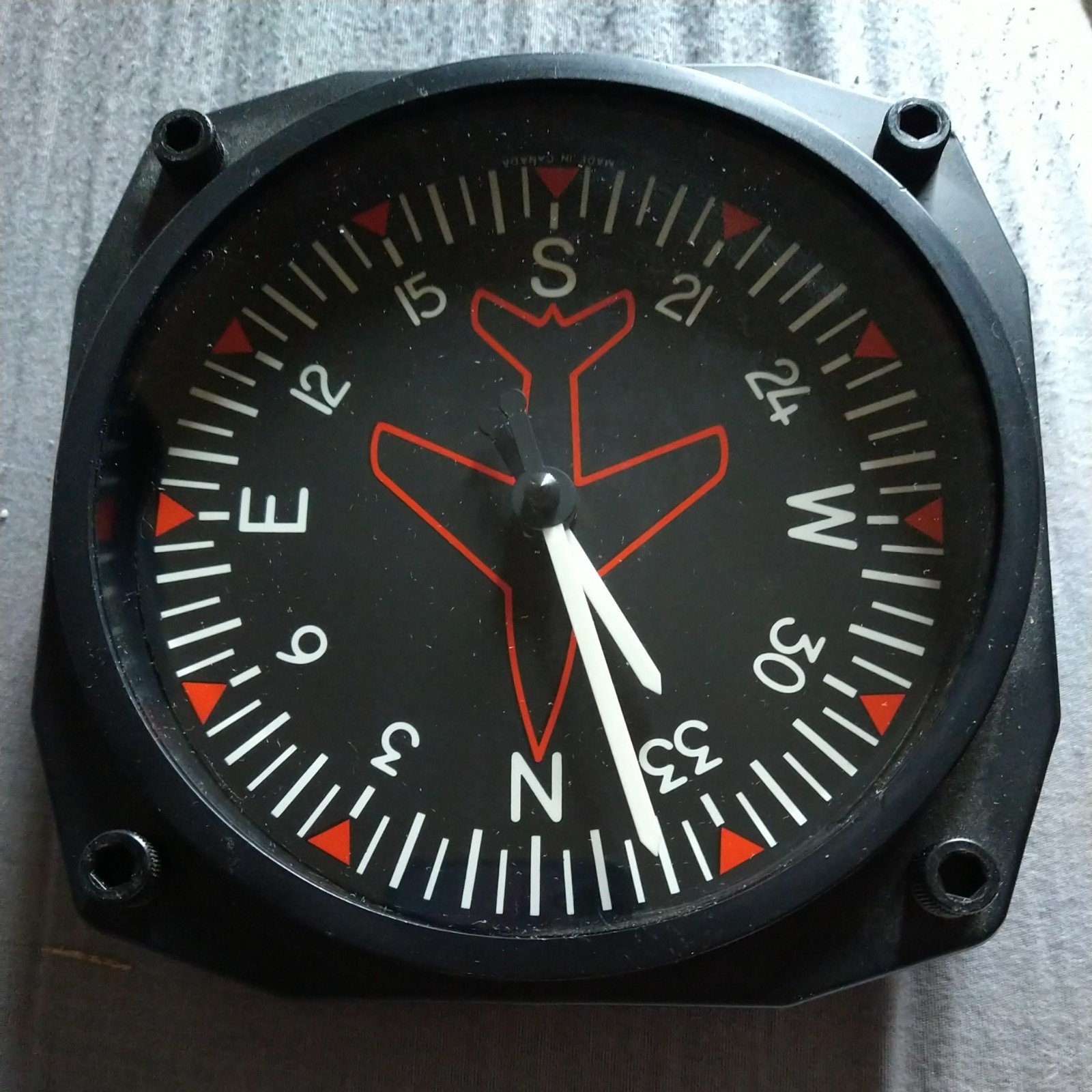 RARE Trintec Directional Gyro Aviation Wall Clock Pilot Gift 6.5" Black Square