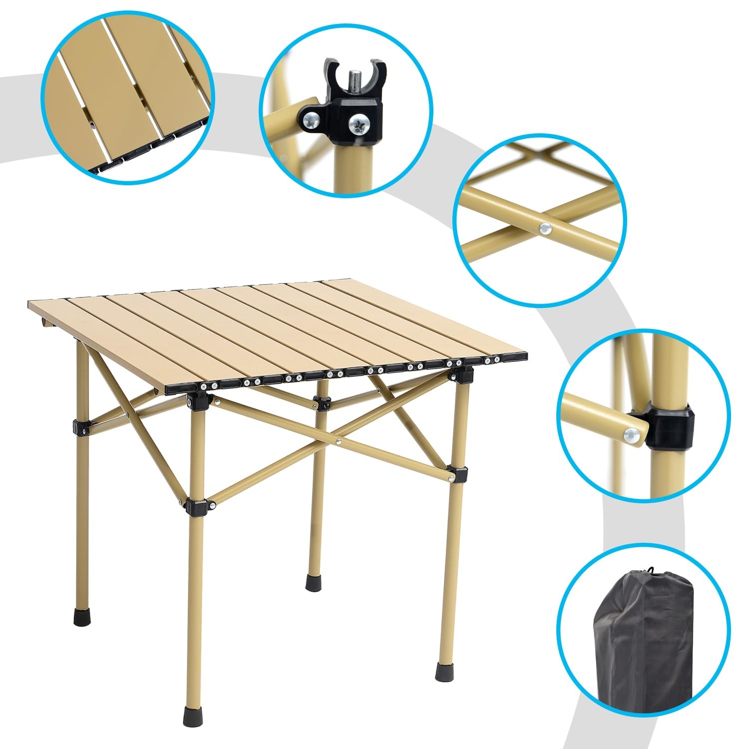 Portable Camping Table Folding Side Table Aluminum Lightweight Table with Car...