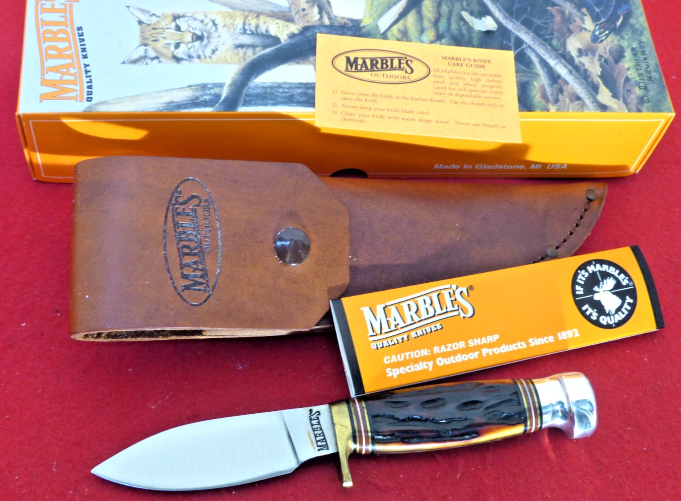 Marbles Gladstone USA Sport 2001 Loveless bone/aluminum fixed blade knife