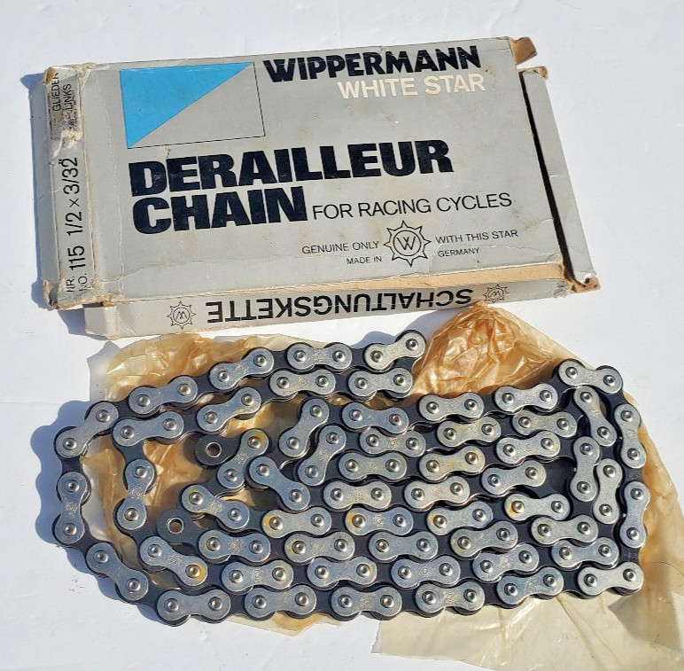 NOS Wippermann Road Racing Bicycle Chain 5 & 10 spd White Star 116L Schwinn 70's