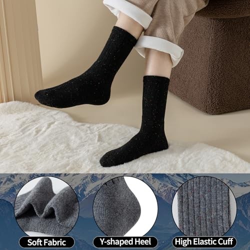 Trifabricy Wool Socks for Women - Winter Warm Thick Solid D- 5 Pairs,6-10