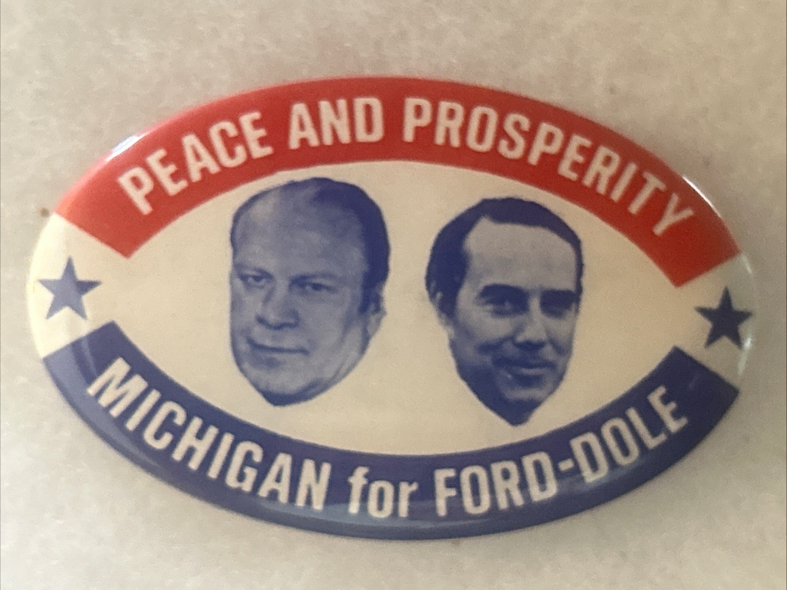 Peace and Prosperity Michigan for FORD - DOLE jugate oval pinback button pin