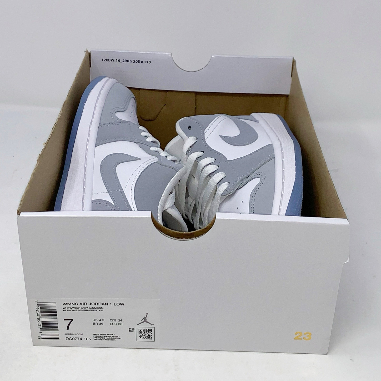 Air Jordan 1 Low Wolf Gray Suede Sneaker, Size 7 DC0774-105 BNIB