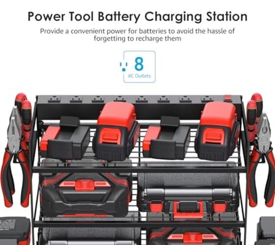 Garage Tools Storage with Charging Station. Power Tool Battery Small 3 Layer