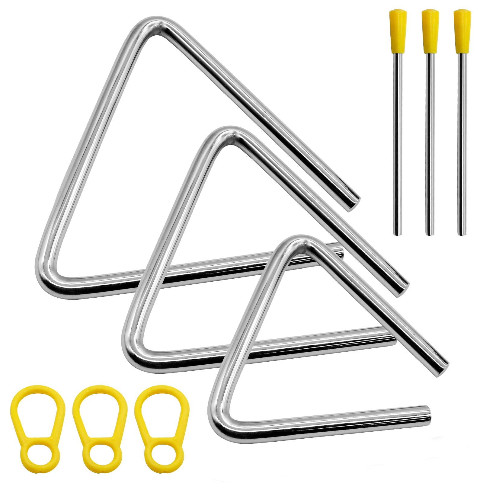 3 PCS 4" 5" 6" Percussion Triangles with Strikers Steel Rhythm Instrument