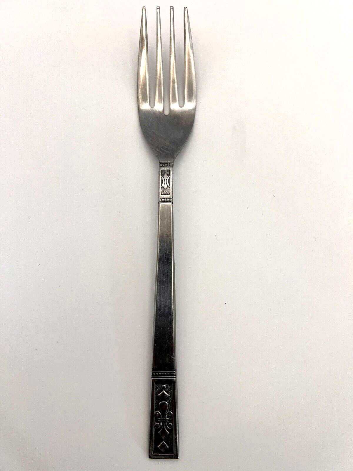 Vintage MCM Stainless Japan Flatware Oxford Hall  Fleur de Lis Black Background