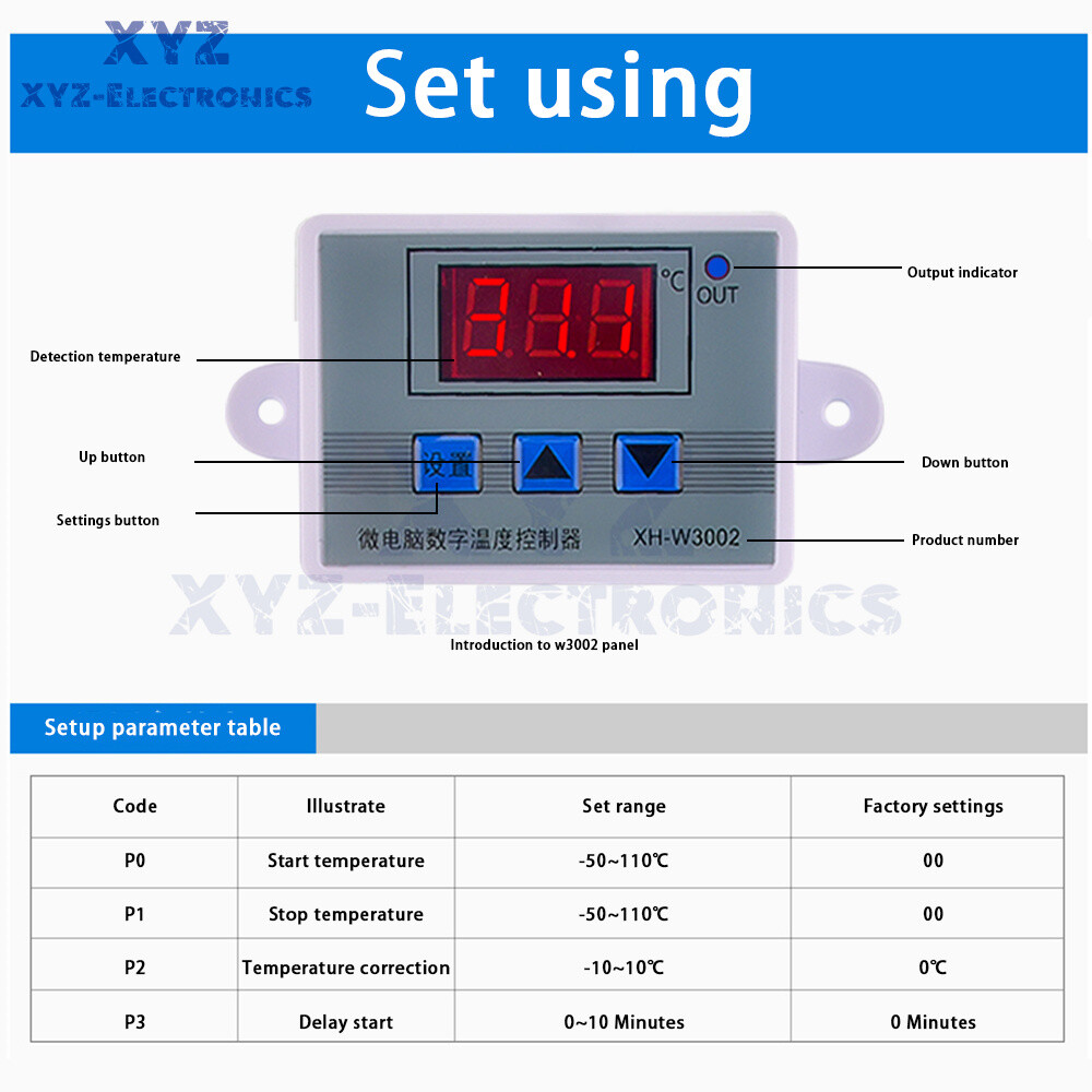 W3001/W3002 Digital Temperature Controller Thermostat Control Switch Probe