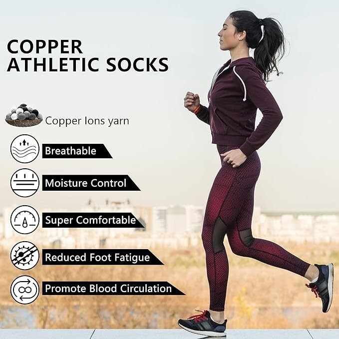 TruFit Unisex 3 Pack Arch Support Copper Compression No-Show Socks Sizes 6-12