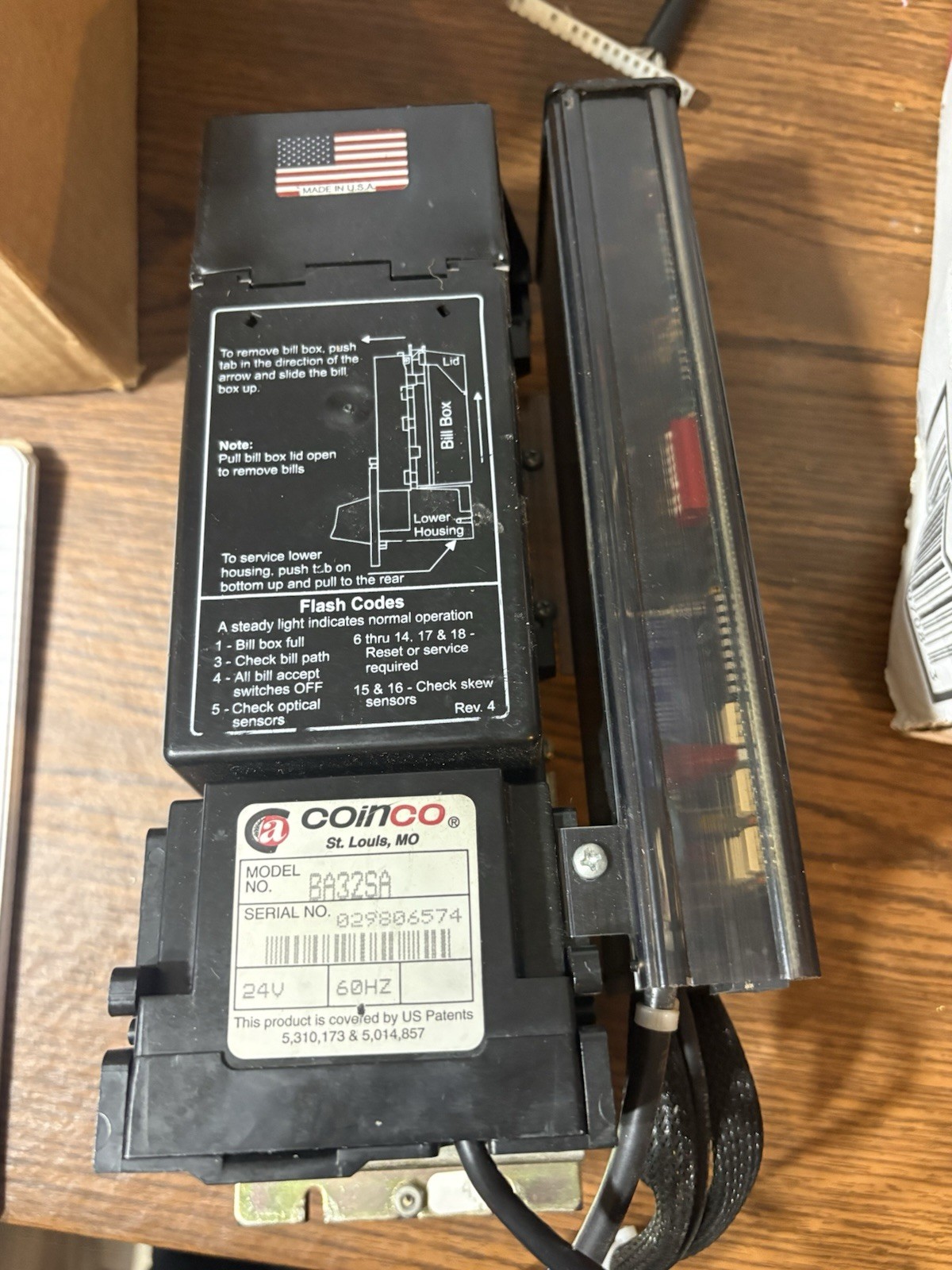 Coinco BA32SA Bill Validator Acceptor 24V 60Hz MDB Interface MPN BA32SA