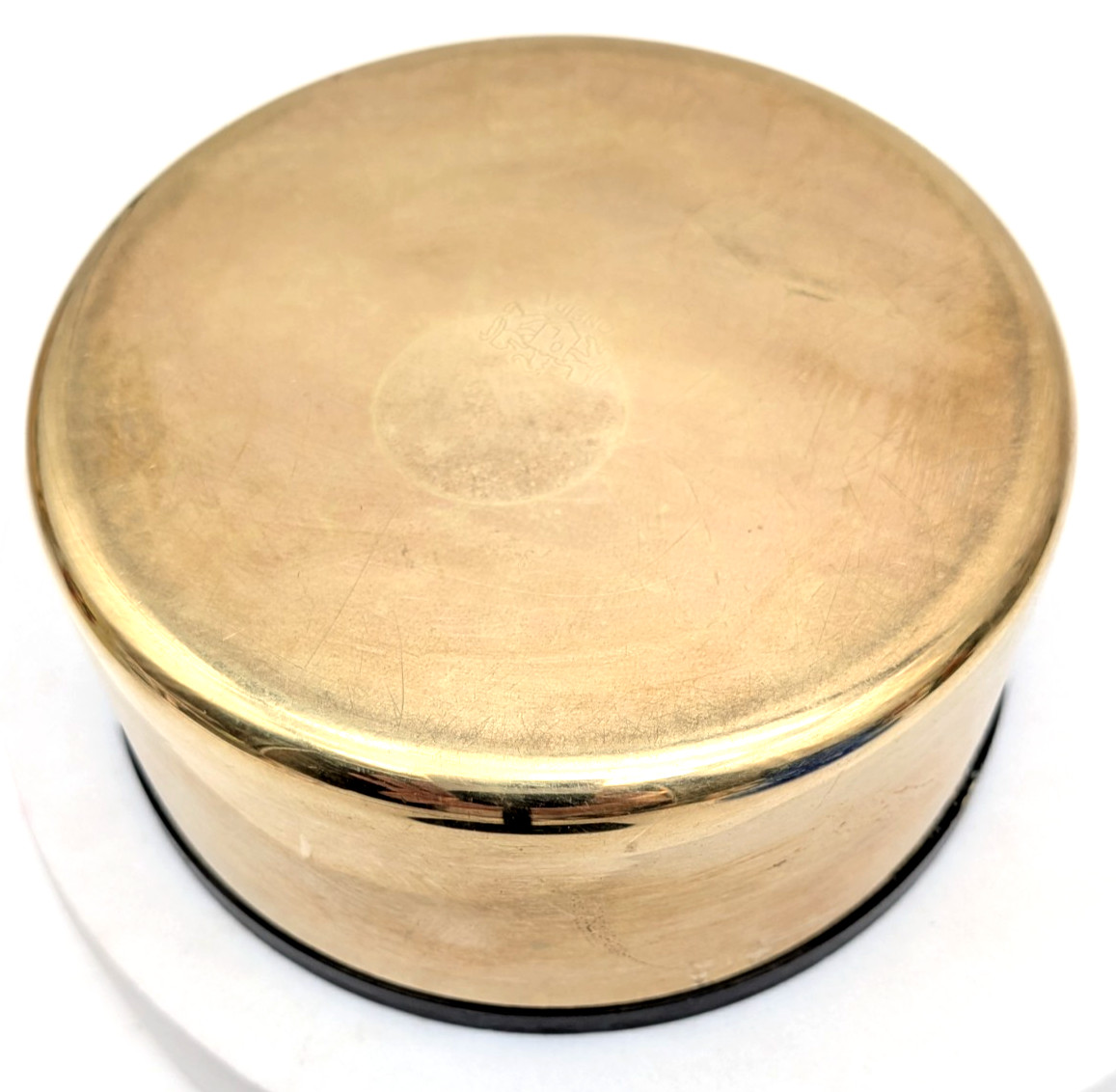 Oneida Brass Trinket Box Black Enamel Lid Birds