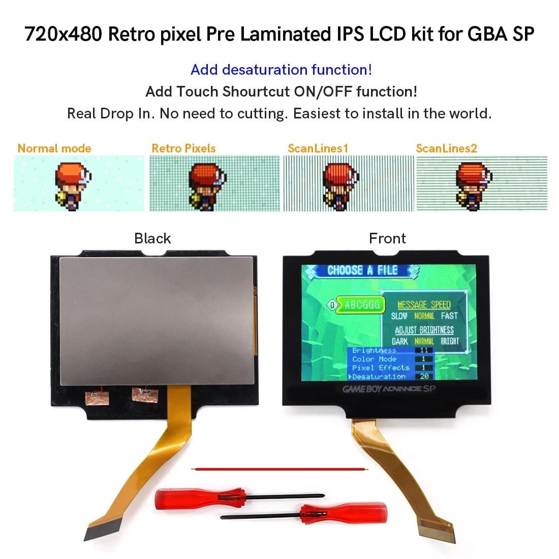 V5 Pre-Laminated Drop In IPS Backlit LCD Screen Kit For GBA SP - Ships US