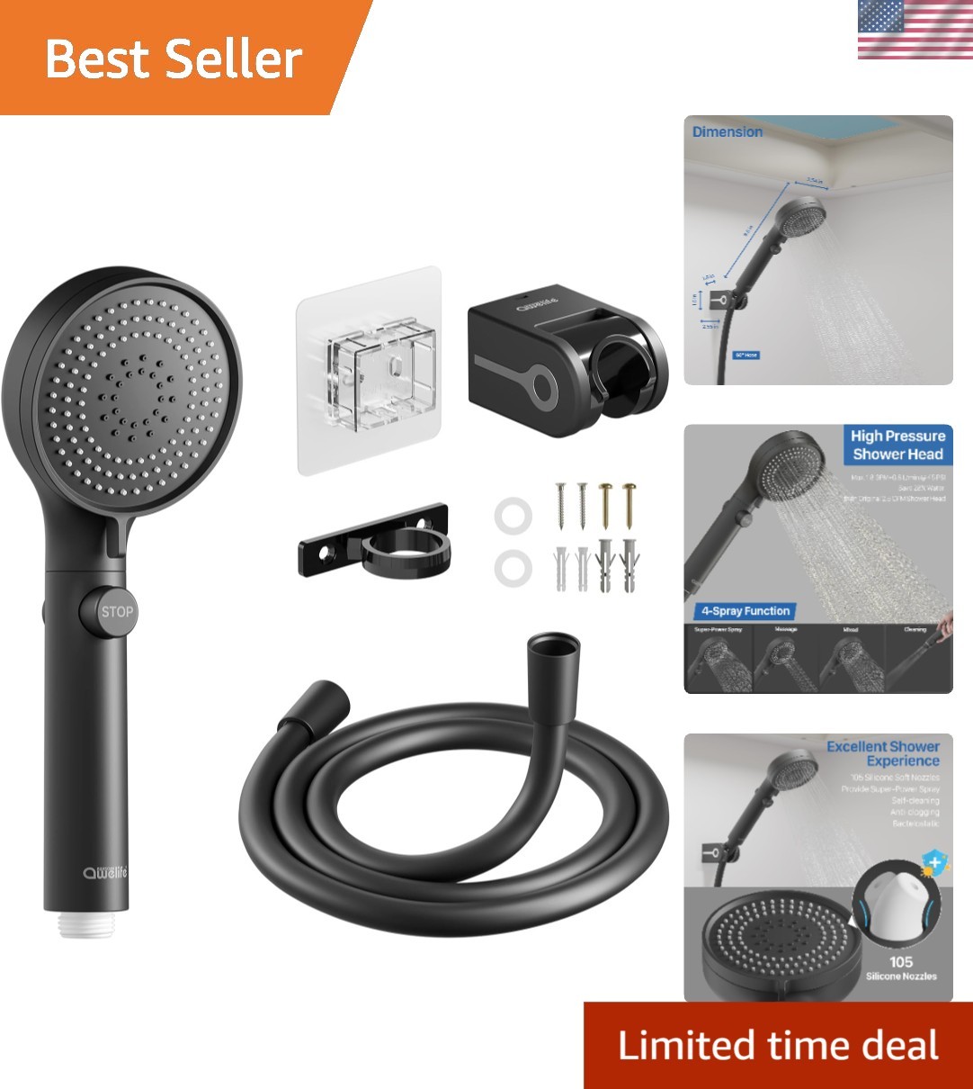 Ultimate Shower Upgrade for RVs: High Pressure Handheld Shower Kit - Matte Black