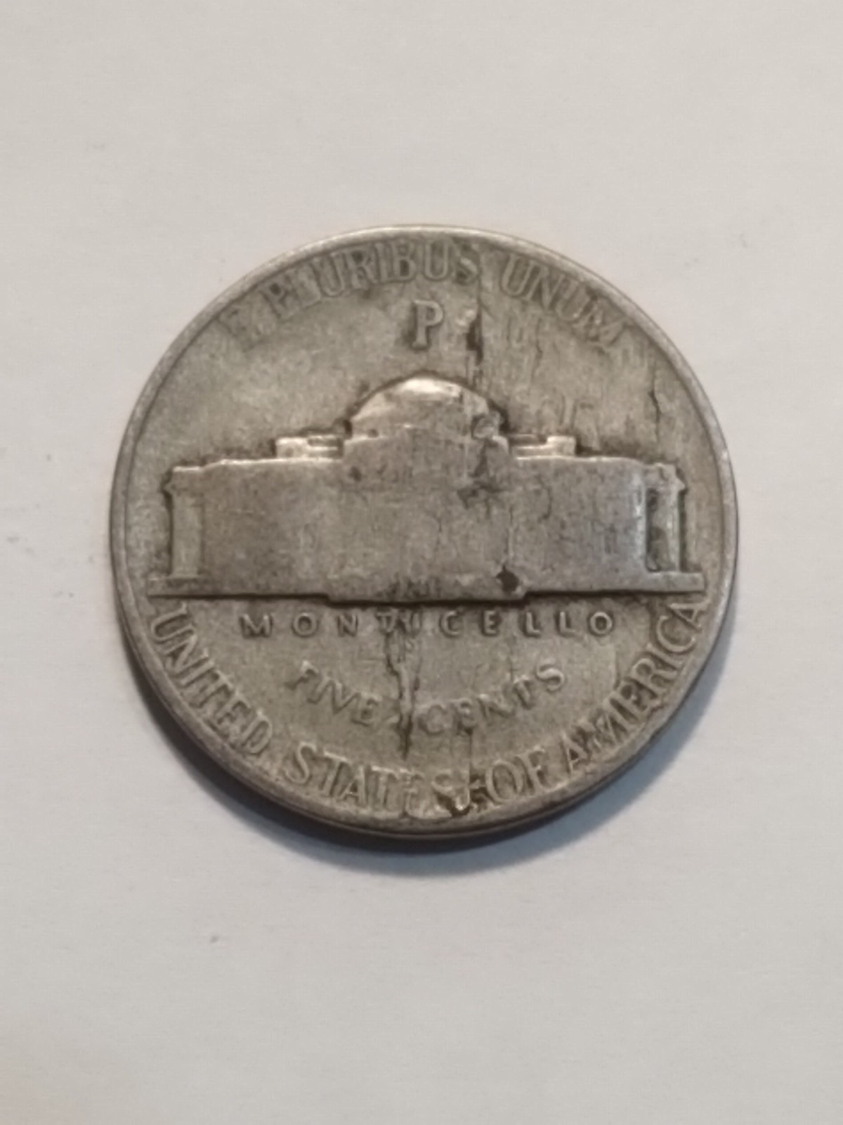 1943 P SILVER JEFFERSON WAR NICKEL 5 CENTS COIN MAJOR LAMINATION ERROR L8