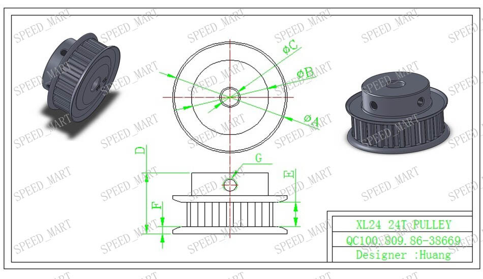 XL Type XL24T Aluminum Timing Belt Pulley 24 Teeth 15mm Bore for Stepper Motor
