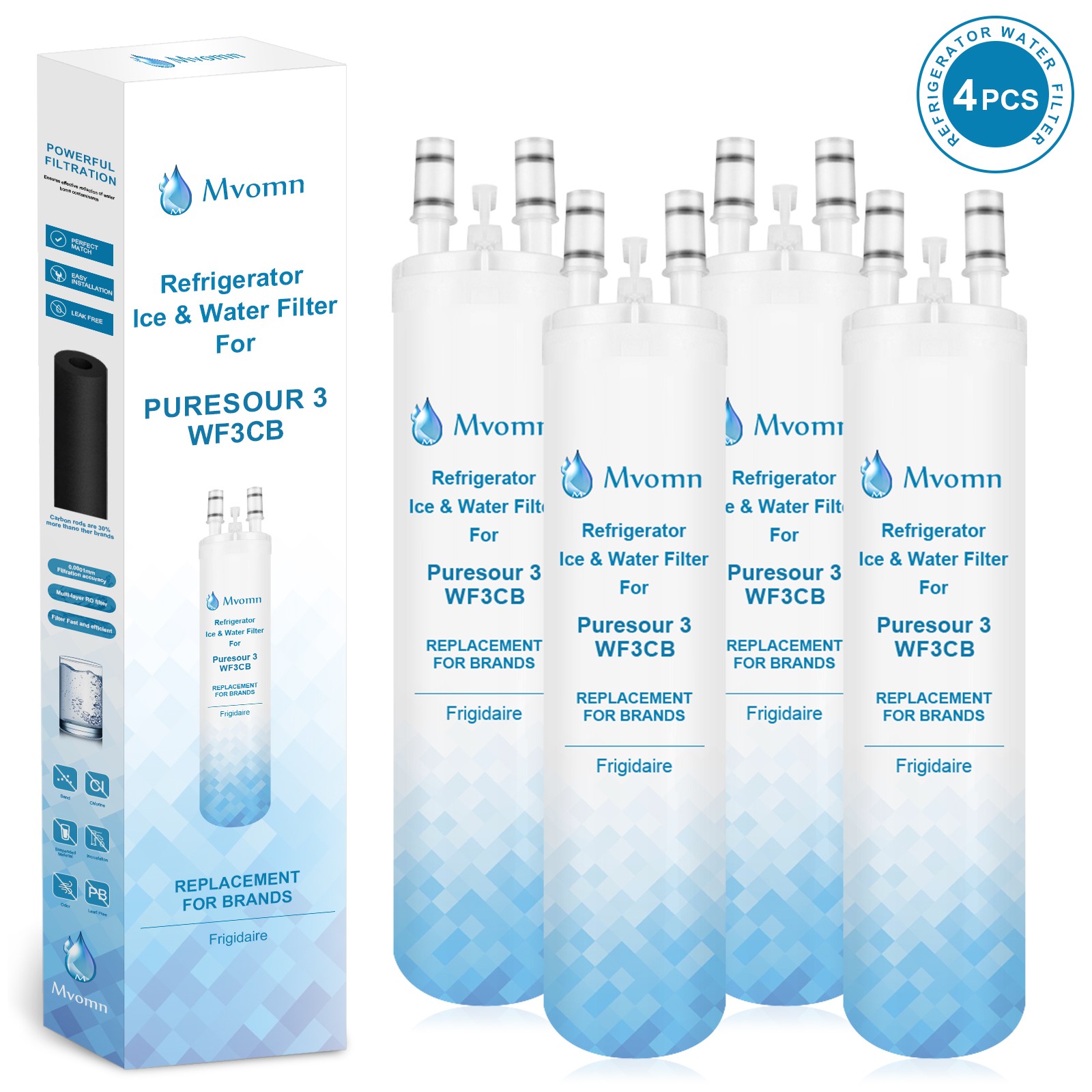 4 Pack Frigidaire WF3CB PureSource 3 Replacement Refrigerator Water Filter