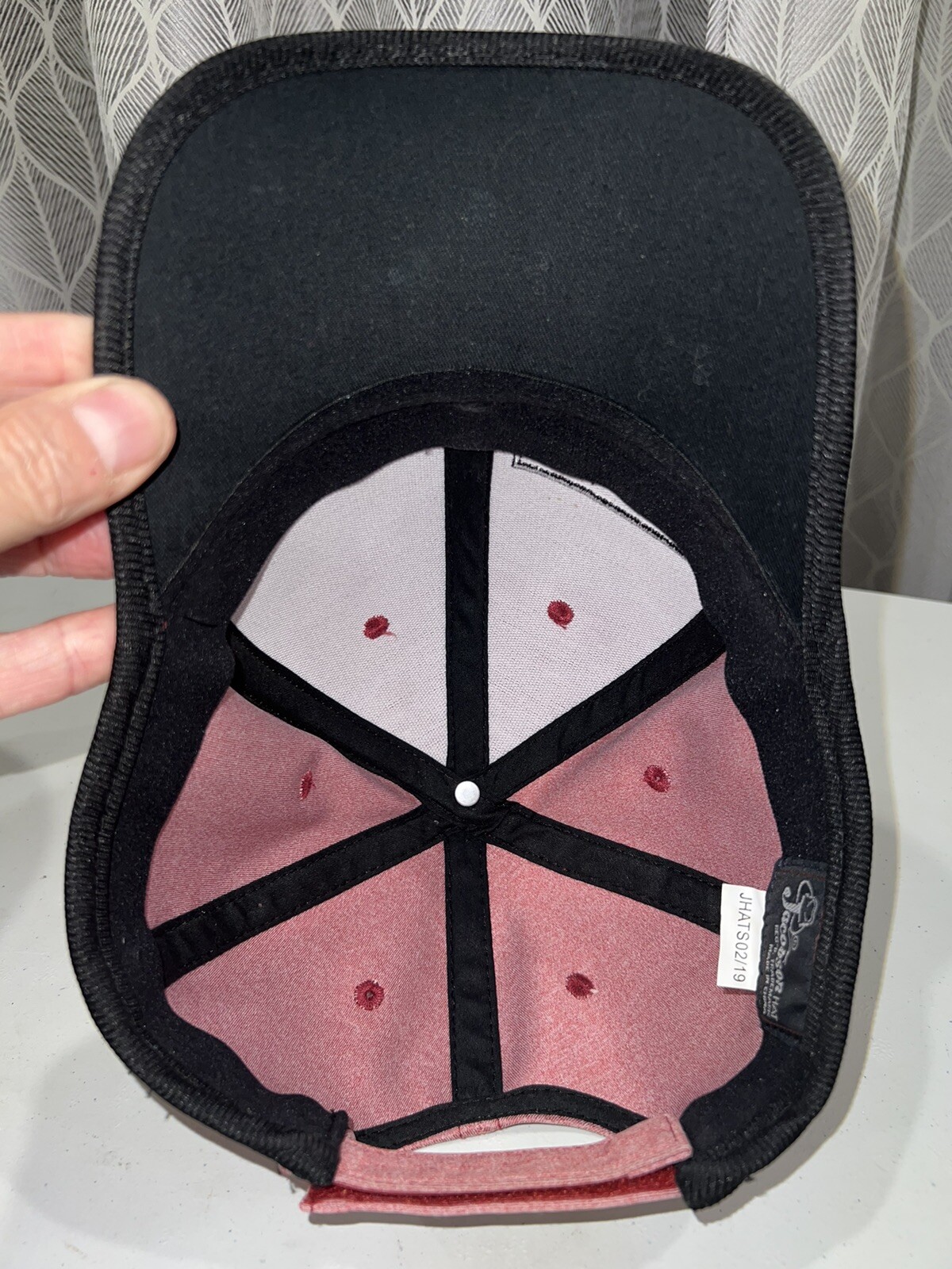 Mackinac Island Knit cap heather pink with Maroon front Hat Cap Hook Loop EUC