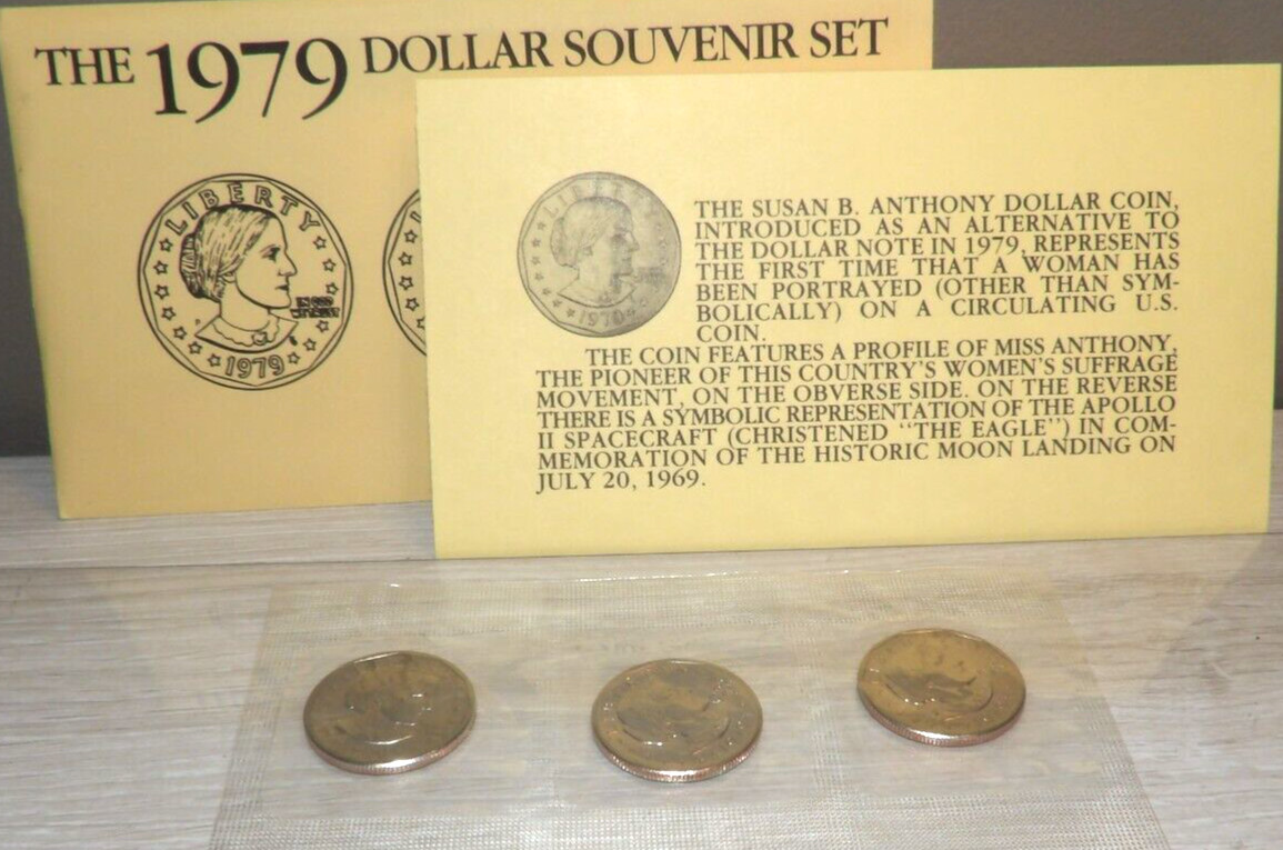 THE 1979 DOLLAR SOUVENIR SET 3 SUSAN B. ANTHONY COINS