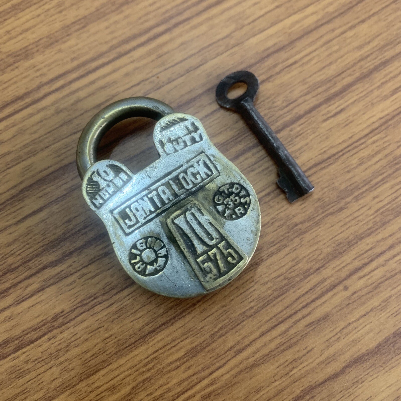 BRASS PADLOCK OR LOCK WITH KEY, TRICK or PUZZLE, OLD OR ANTIQUE.