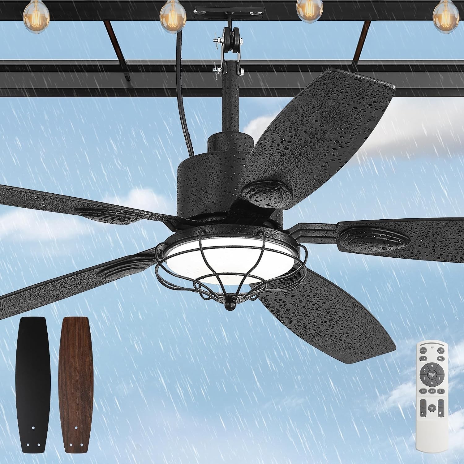 Large 52 in Ceiling Fan Indoor - Quiet DC Motor, Remote Control - Black