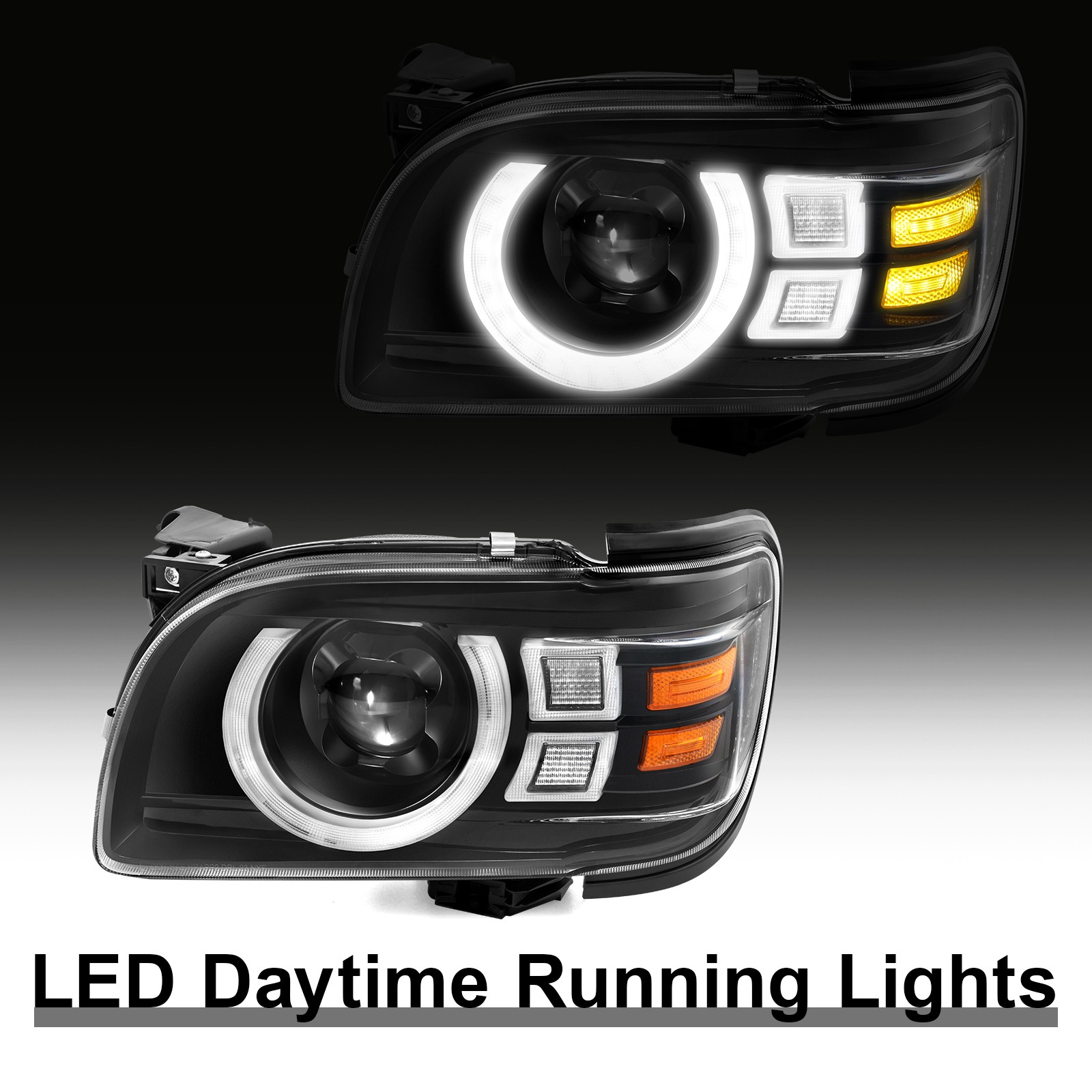 LED DRL Turn Signal Headlights For 2001-2004 Toyota Tacoma Halogen Projector L+R
