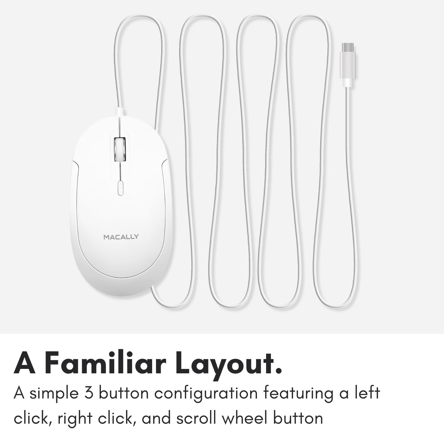 Macally Wired USB C Mouse for Mac and PC - Slim, Quiet, and Reliable - Type C Mo