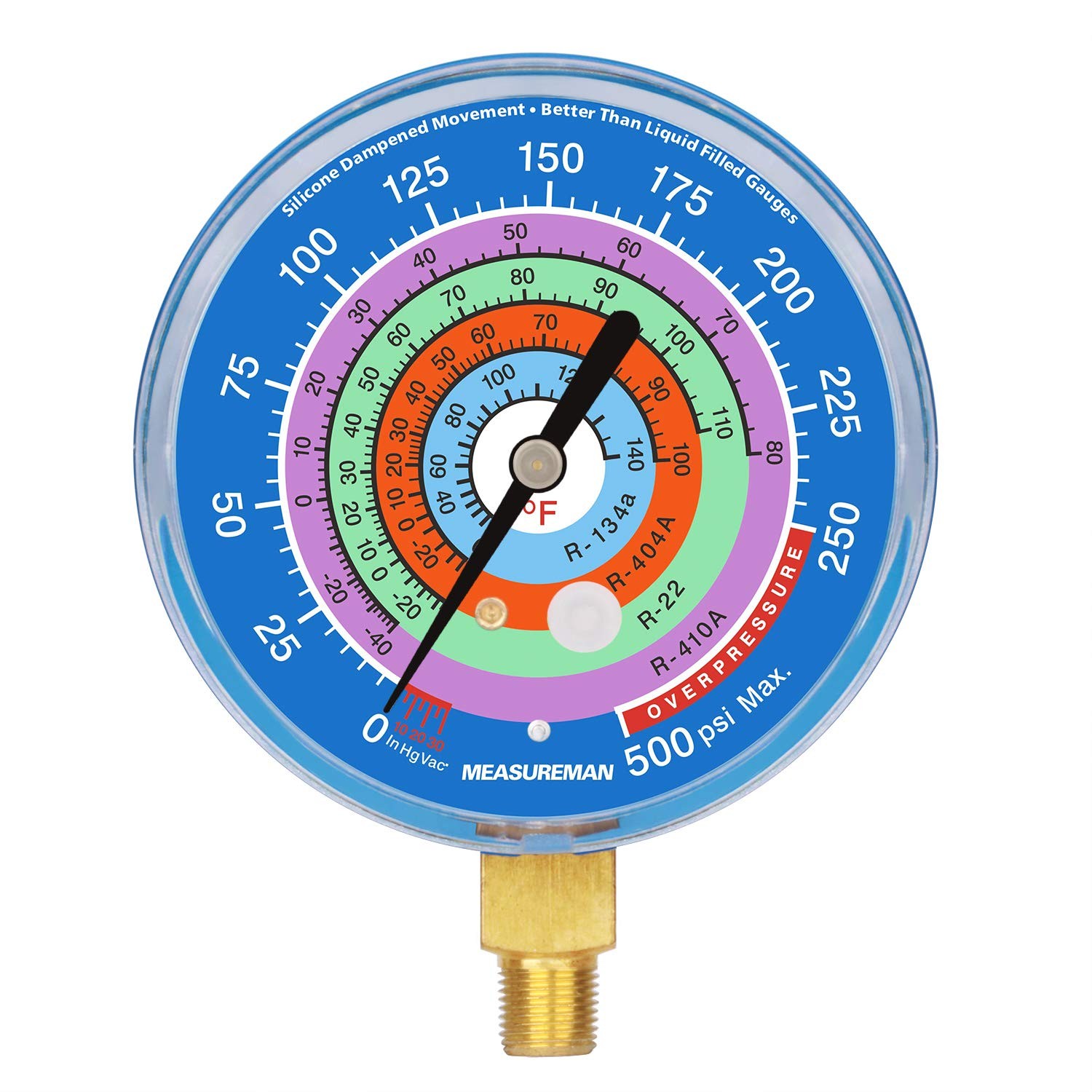 Refrigeration Pressure Gauge 3-1/8" Dial Blue Dial 1/8" NPT Lower Mount 30inH