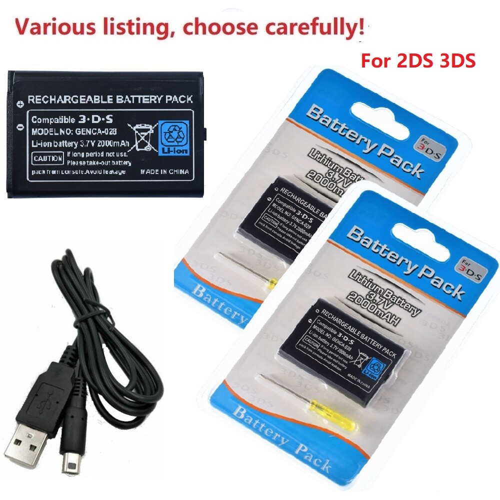 Replacement Rechargeable Battery for Nintendo 3DS 2DS CTR-003 2000mAh+ USB Power