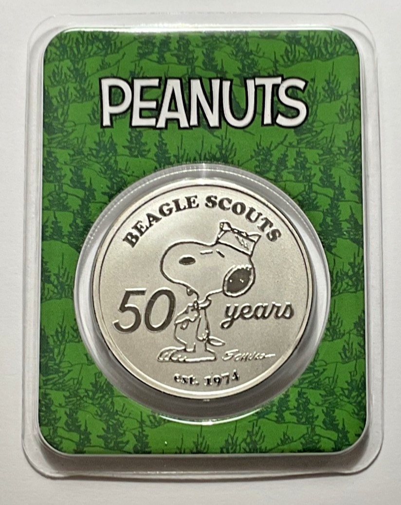 Peanuts® Beagle Scouts 50th Anniversary 1 oz .999 Fine Silver Round In TEP