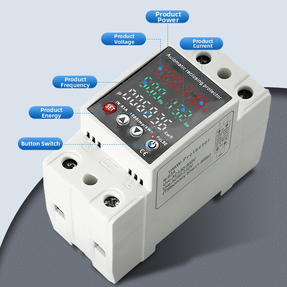 Voltage Safety Meter with AC80 300V Operating Range and 63A Load Capacity