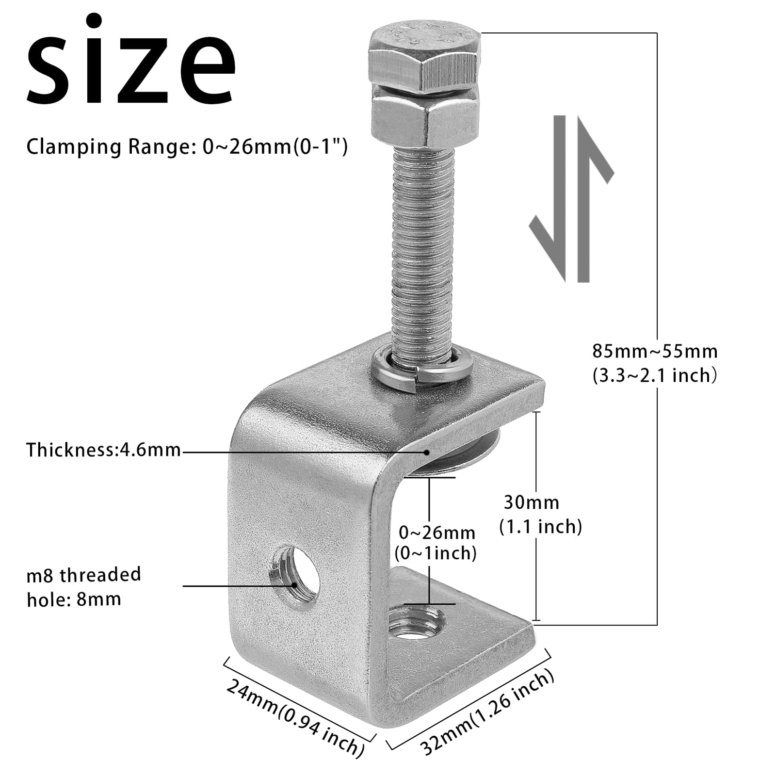 6 Pack 304 Stainless Steel Small C Clamps 1 Inch Mini Cclamps Heavy Duty For Woo