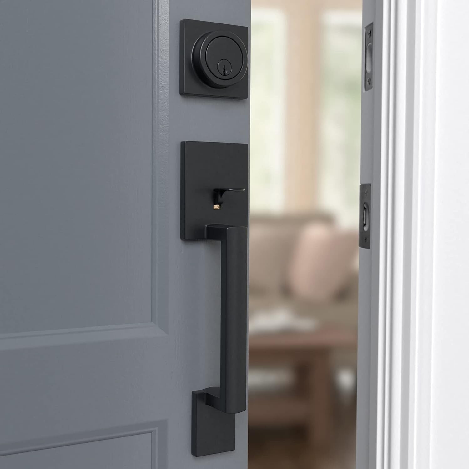 Stylish Square Matte Black Door Handleset with Reversible Lever - Easy Install