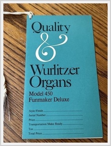Wurlitzer 450 Funmaker Deluxe Organ Warranty Card Teal 1960s Cardstock Music