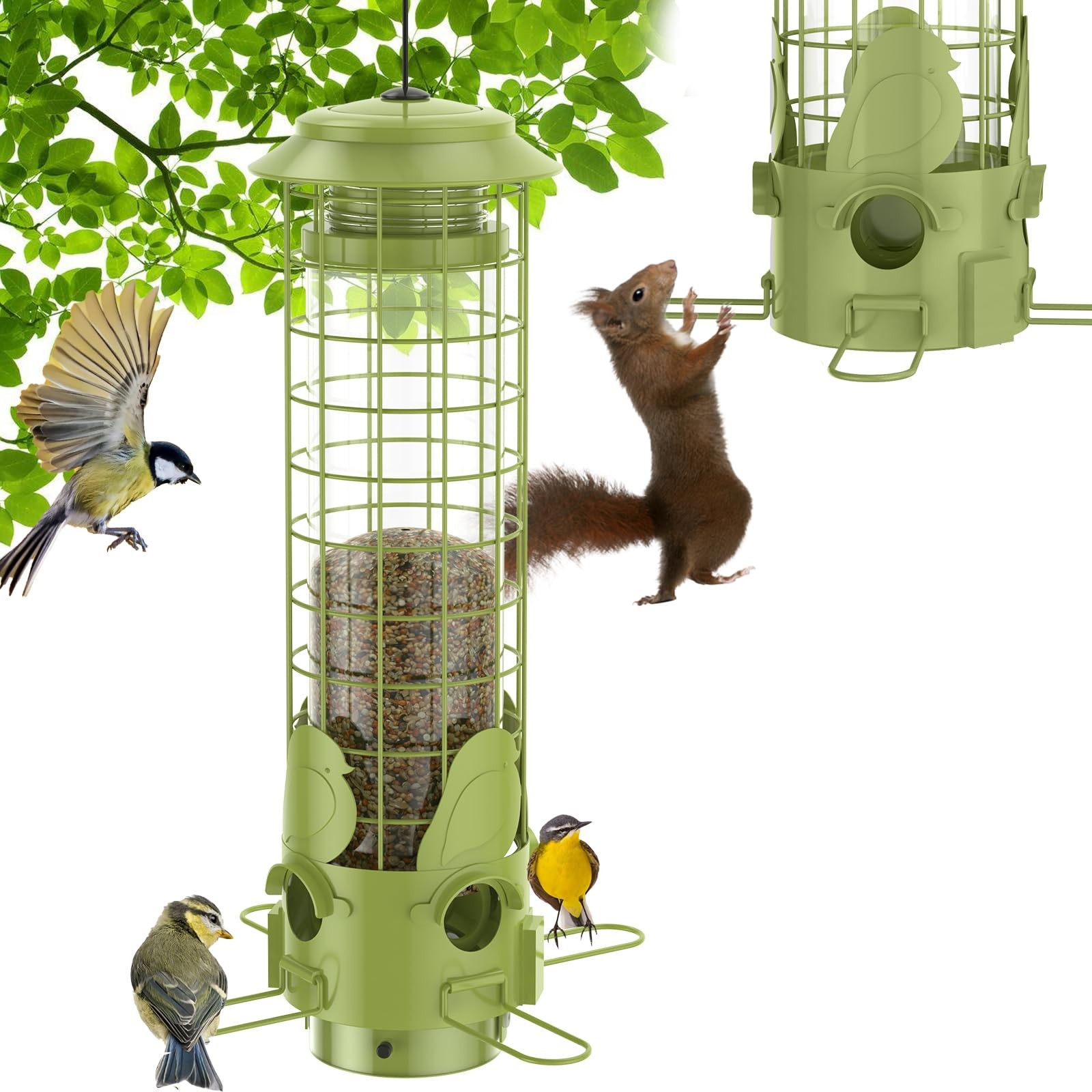 Bird Feeders Squirrel Proof with Weight Activated Perches,Metal cyan-green