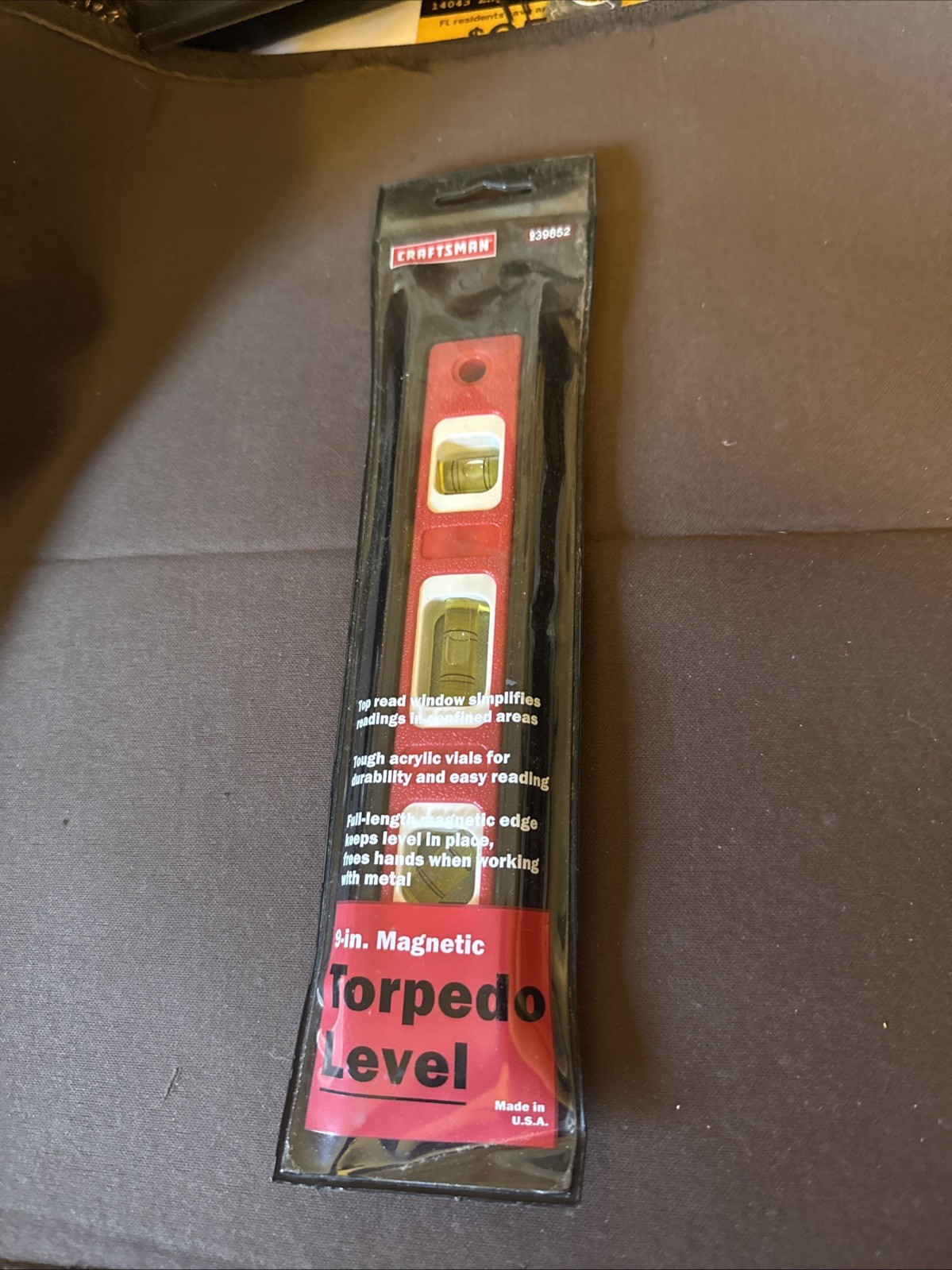 Vtg Sears Craftsman Torpedo Level Magnetic Aluminum Frame 39852 Made In USA