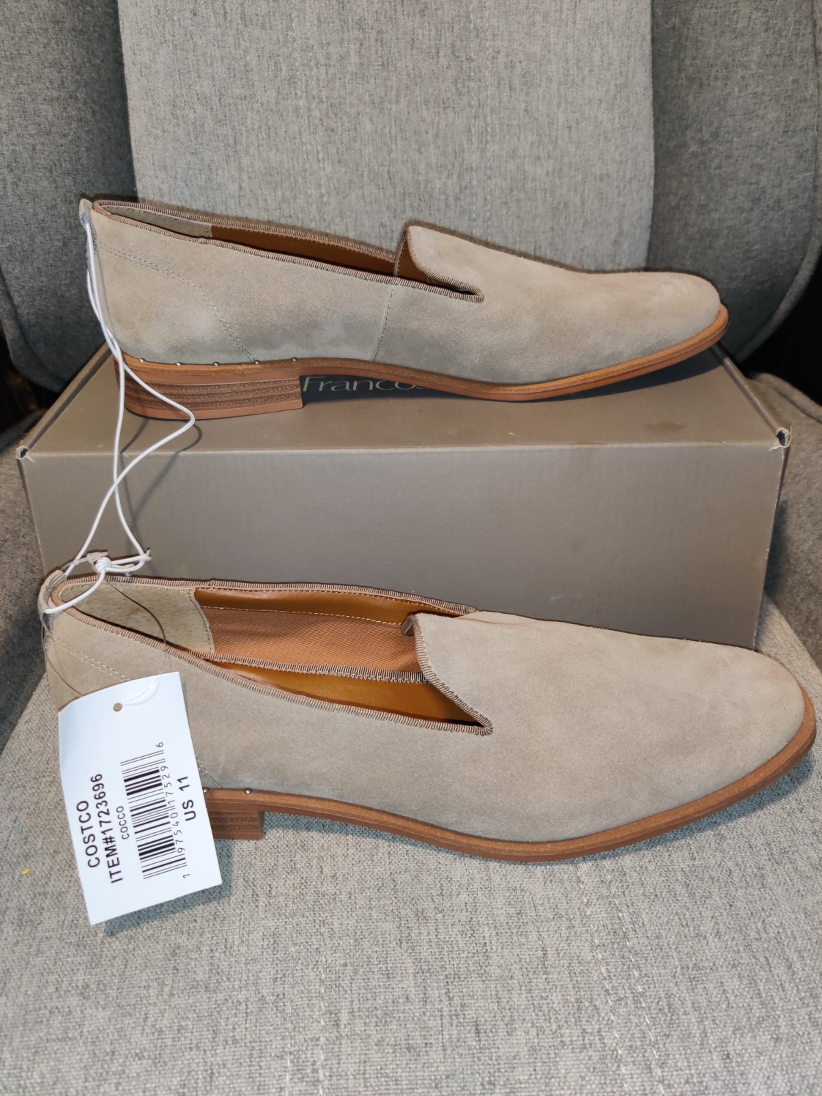 Franco Sarto Women Taupe Cocco Suede Loafer Flats Shoes Size 11
