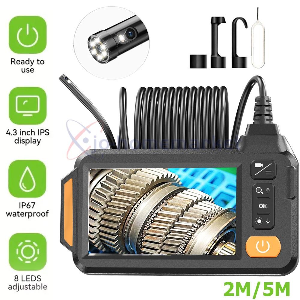 Industrial Dual Lens Endoscope 4.3 IPS 1080P HD 2/5M Borescope Waterproof Camera