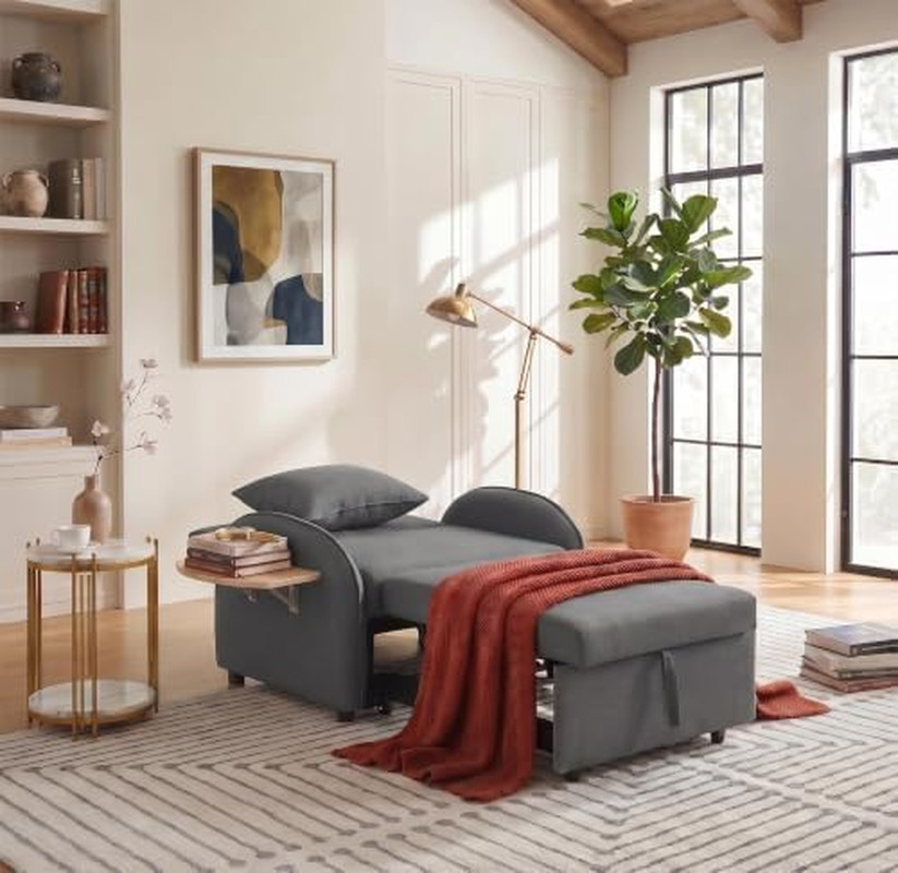 Sleeper Chair with Pull Out Bed, 5 in 1 Single Sofa Bed, Gray | Adjustable Backr