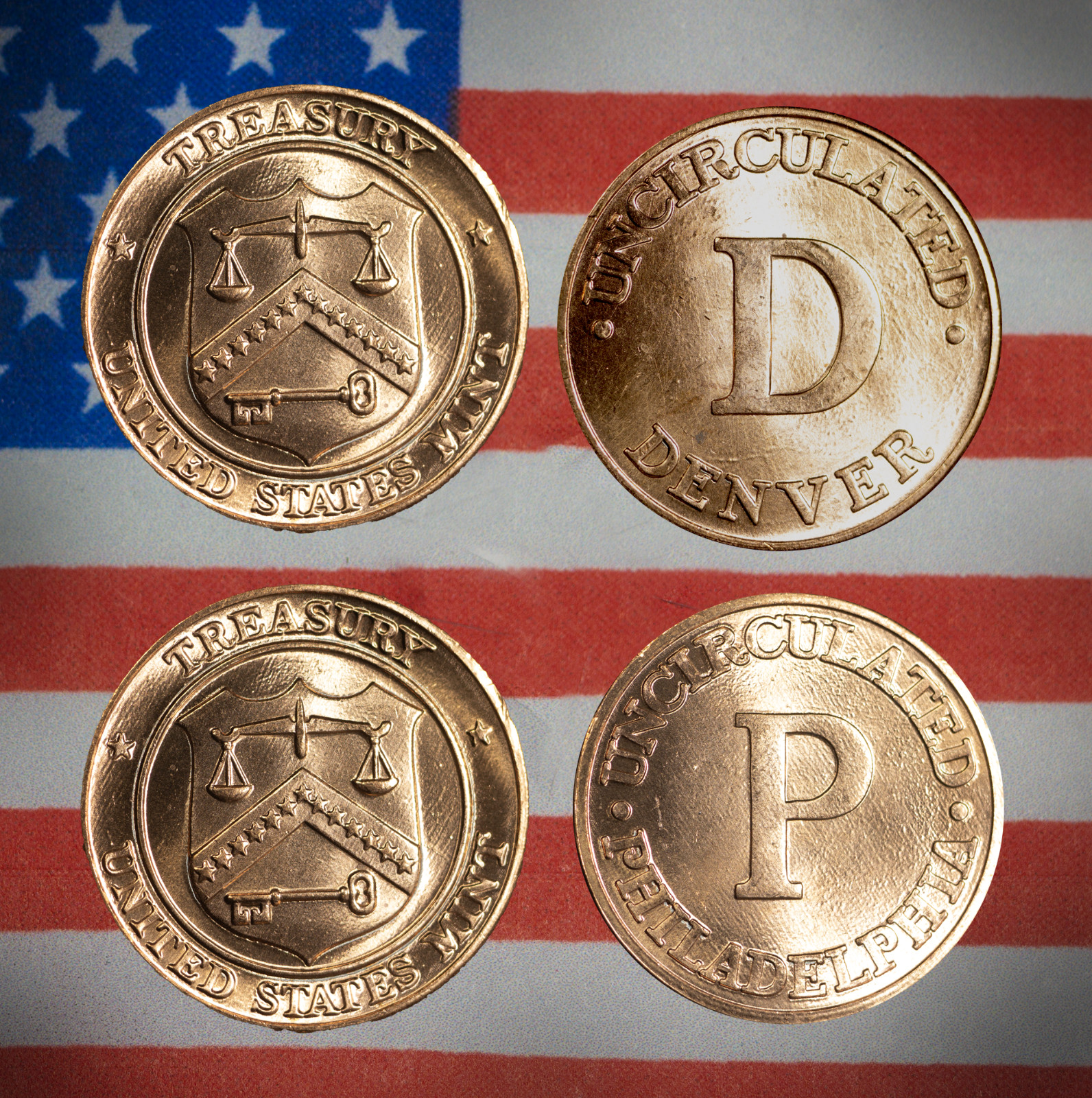 Vintage Copper US Treasury Coin medals -  D & P Mints - (2) coins! Fast Shipping