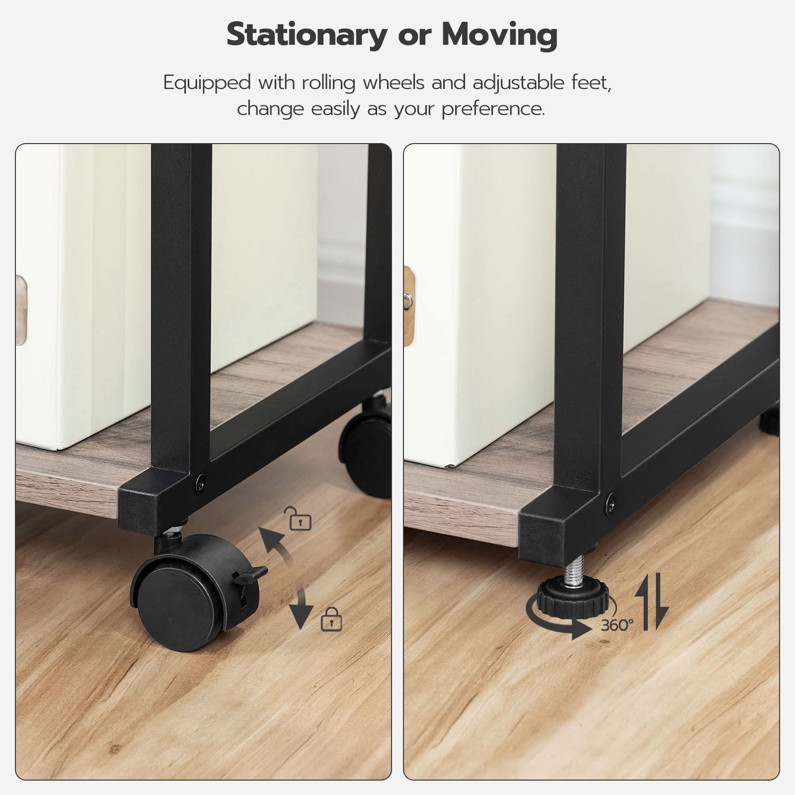 BG28PS01N1 3Tier Industrial Adjustable Mobile Rolling Printer Stand Cart Table