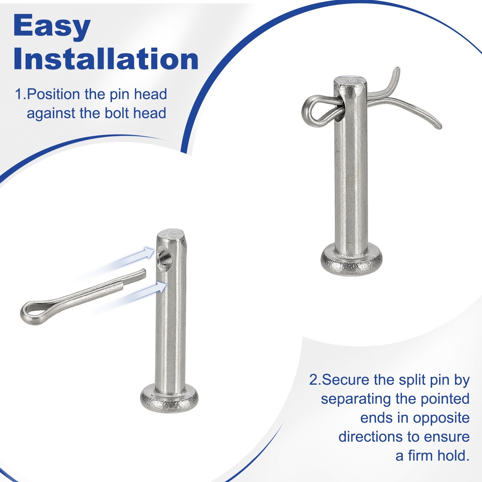 4Pcs M12x25mm Clevis Pins, Single Hole Flat Head Hitch with Cotter Pins, Silver