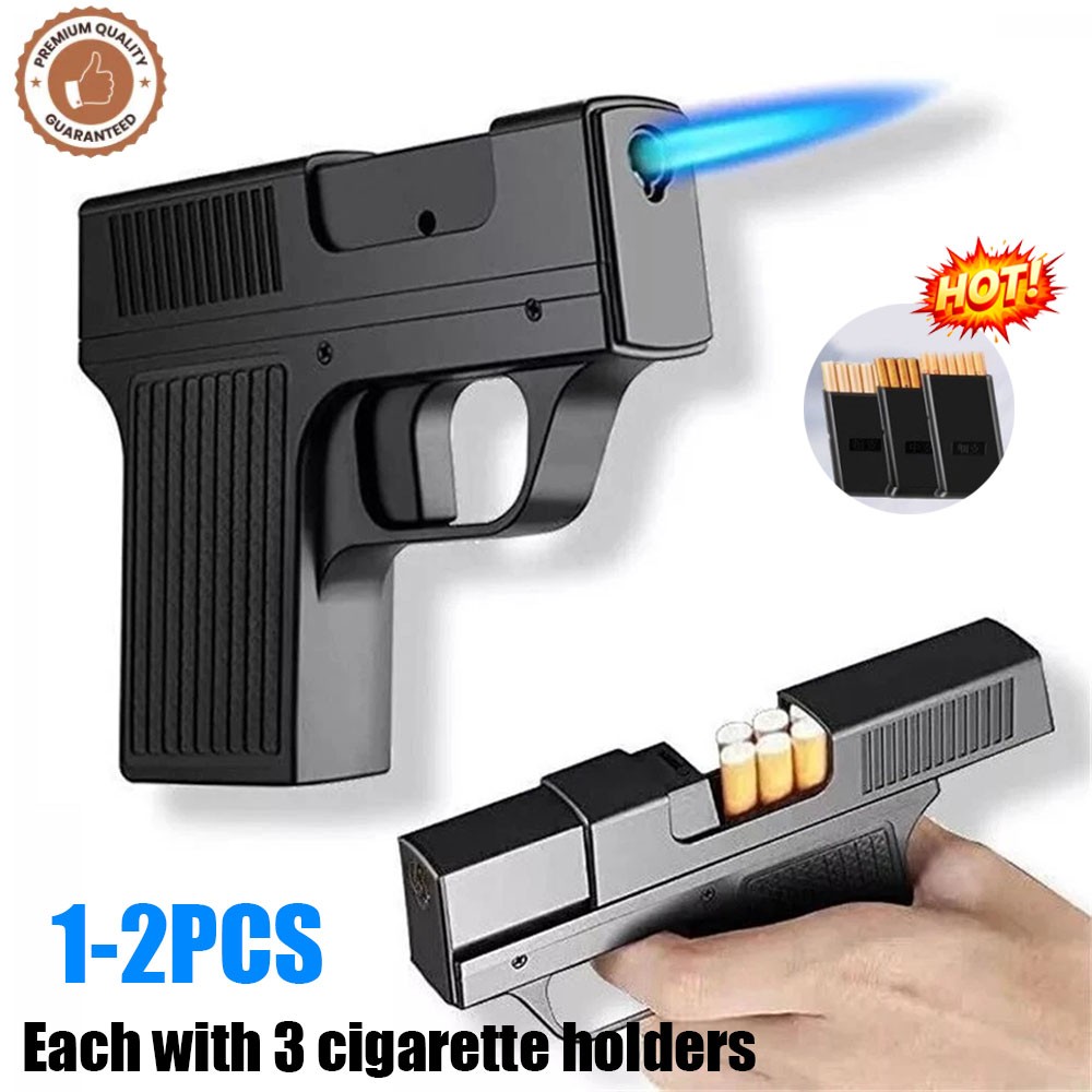 1-2pc Unique Butane Cigarette LIGHTER&CASE Adjustable Jet Torch Flame Pistol Gun