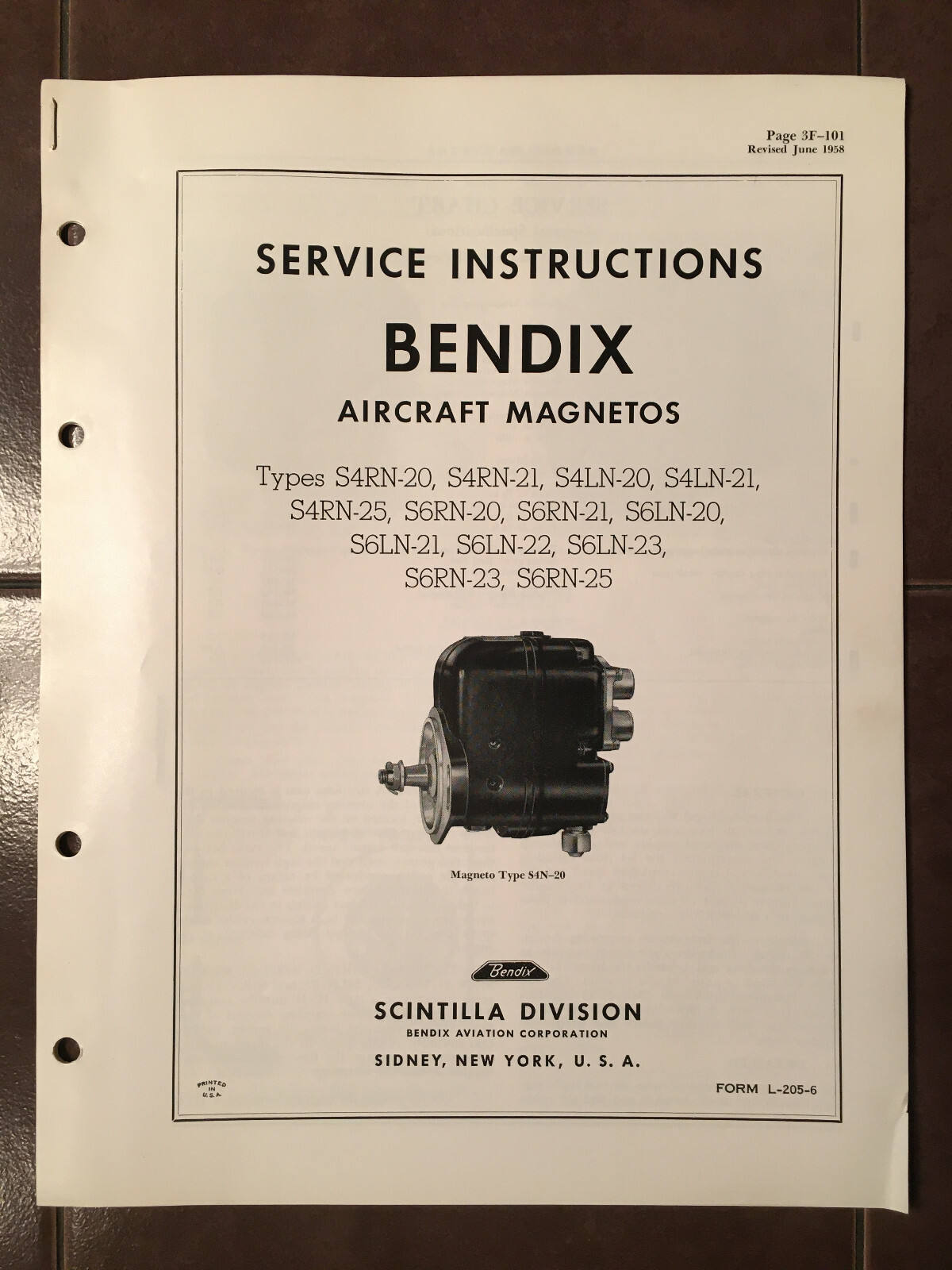 Bendix Scintilla S4RN, S4LN, S6RN, & S6LN Series Magneto Service Instructions